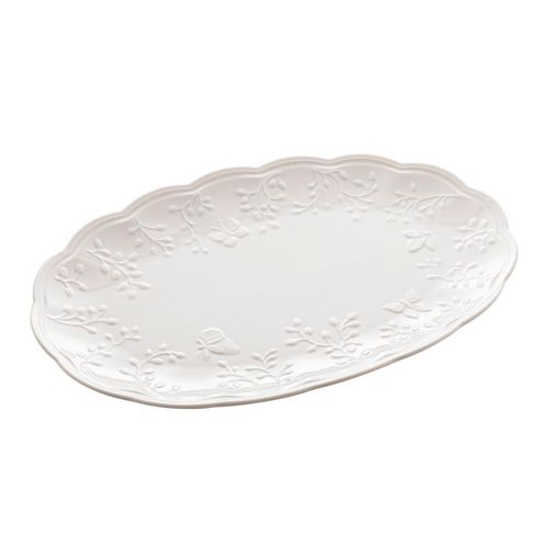 Travessa oval em porcelana New Bone Lyor Burtterfly Flower 36,5x24cm Travessa oval em porcelana New Bone Lyor Burtterfly Flower 36,5x24cm