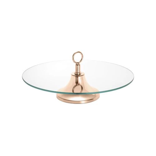 Prato para bolo em vidro com pé Wolff Monâco 40x19cm rosé