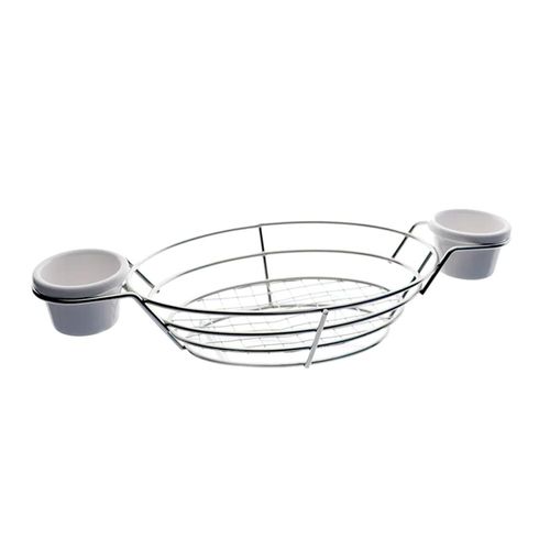 Cesta oval em inox com 2 molheiras Dynasty 34,5x15cm prata Cesta oval em inox com 2 molheiras Dynasty 34,5x15cm prata