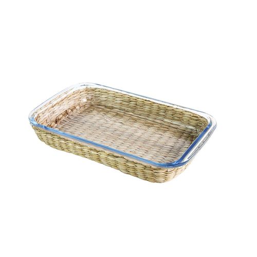 Travessa retangular em vidro e revestimento em rattan Dynasty Vimini 29,5cm