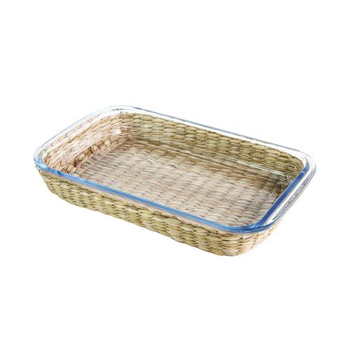 Travessa retangular em vidro e revestimento em rattan Dynasty Vimini 34,5cm Travessa retangular em vidro e revestimento em rattan Dynasty Vimini 34,5cm