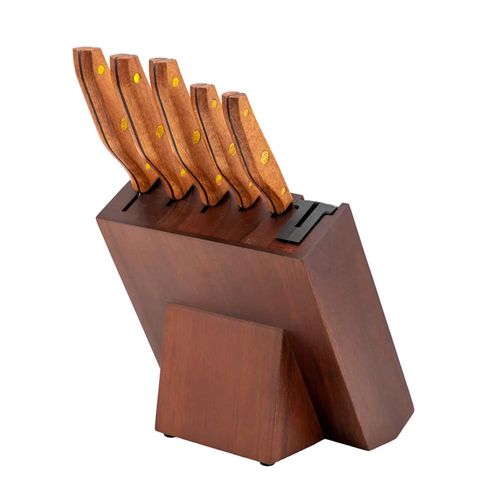 Jogo de facas em aço inox com cepo Fracalanza Hanzzo Wood 5 peças Jogo de facas em aço inox com cepo Fracalanza Hanzzo Wood 5 peças