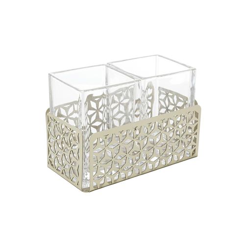 Porta-talheres em aço inox com cristal Wolff Garden 18x10x12,5cm champanhe