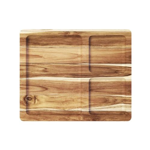 Petisqueira retangular em madeira teca 3 divisões Stolf 28x23cm