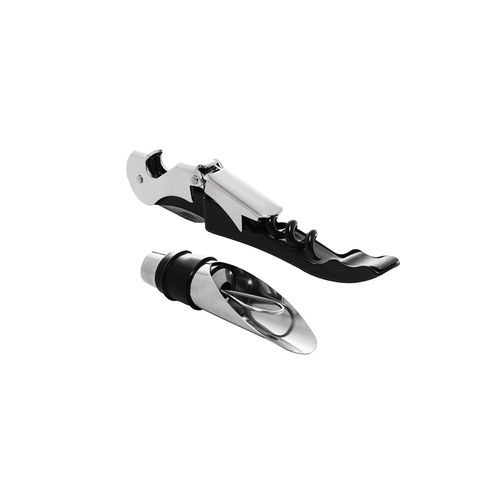 Jogo de saca-rolhas 2 estágios e bico dosador para vinho 2 peças Jogo de saca-rolhas 2 estágios e bico dosador para vinho 2 peças