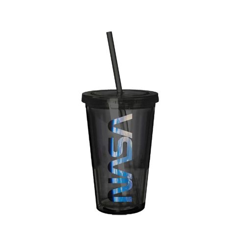 Copo parede dupla com canudo em plástico Nasa Space 500ml Copo parede dupla com canudo em plástico Nasa Space 500ml