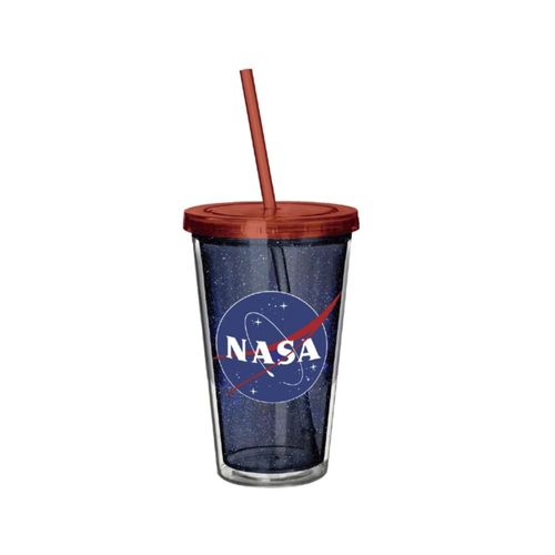 Copo parede dupla com canudo em plástico Nasa Galaxy 500ml Copo parede dupla com canudo em plástico Nasa Galaxy 500ml