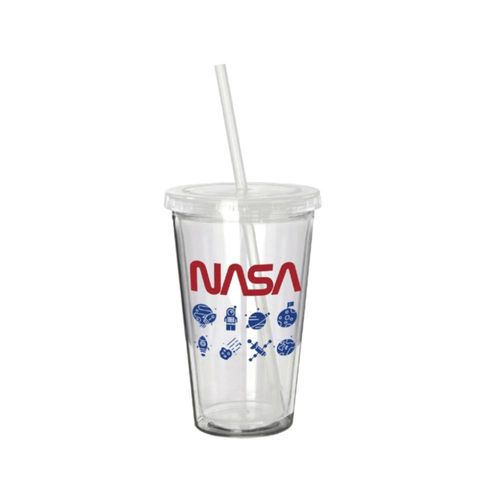 Copo parede dupla com canudo em plástico Nasa Icons 500ml