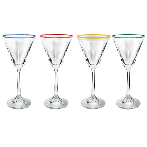 Jogo de taças coquetel em cristal Bohemia Praline 4 peças 90ml com filete colorido