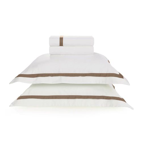 Jogo de lençol Trussardi Vercelli 300 fios em algodão King Branco e Nocciola Jogo de lençol Trussardi Vercelli 300 fios em algodão King Branco e Nocciola