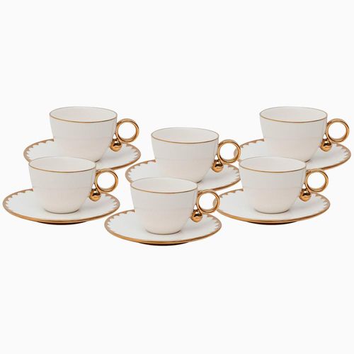 Jogo de 6 xícaras Wolff 18061 Egg branco com dourado 200 ml em porcelana Jogo de 6 xícaras Wolff 18061 Egg branco com dourado 200 ml em porcelana