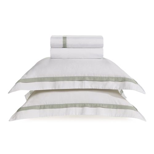 Jogo de lençol Trussardi Vercelli 300 fios em algodão King Branco e Pistacchio Jogo de lençol Trussardi Vercelli 300 fios em algodão King Branco e Pistacchio