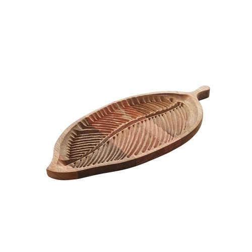 Bandeja madeira com alça Woodart Liptus Folha 49x21x2cm