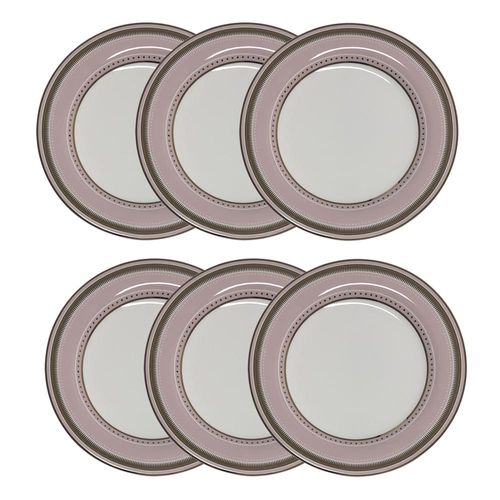Jogo de pratos rasos em porcelana Strauss Rose Line 28cm 6 peças