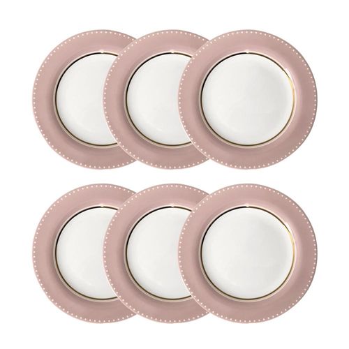 Jogo de pratos sobremesa em porcelana Strauss Rose Line 23cm 6 peças