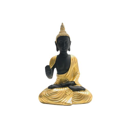 Estatueta de resina Elby Buddha meditando 18cm preto e dourado Estatueta de resina Elby Buddha meditando 18cm preto e dourado