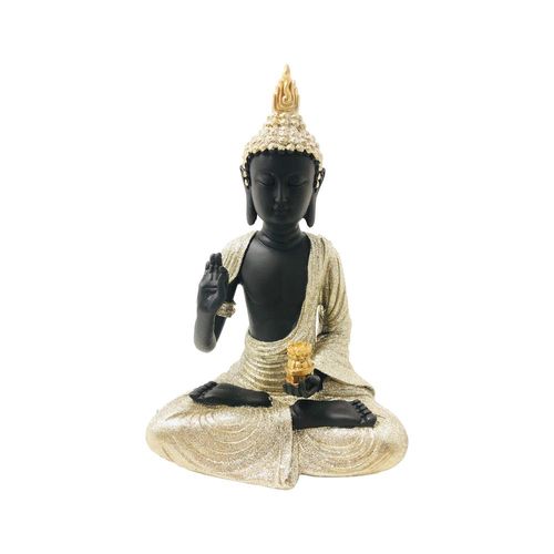 Estatueta de resina Elby Buddha 23cm preto e dourado Estatueta de resina Elby Buddha 23cm preto e dourado