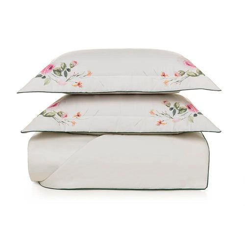 Colcha com porta-travesseiro Trussardi Rosette em algodão 300 fios queen 310x280cm