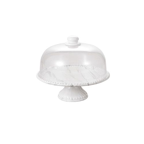 Prato para bolo em porcelana com cúpula Hauskraft Marble 22cm