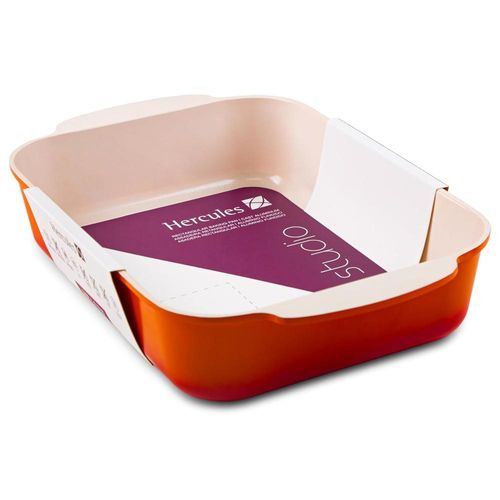 Assadeira retangular em alumínio com revestimento cerâmico Hercules Studio 30x22cm laranja PA90000-A30L Assadeira retangular em alumínio com revestimento cerâmico Hercules Studio 30x22cm laranja PA90000-A30L