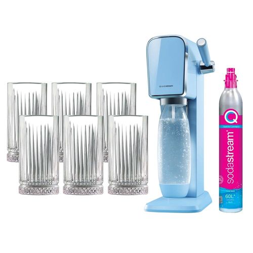 Kit Máquina para água com gás Sodastream Misty Blue + garrafa de 500ml + 1 cilindro + 6 copo 440ml Kit Máquina para água com gás Sodastream Misty Blue + garrafa de 500ml + 1 cilindro + 6 copo 440ml