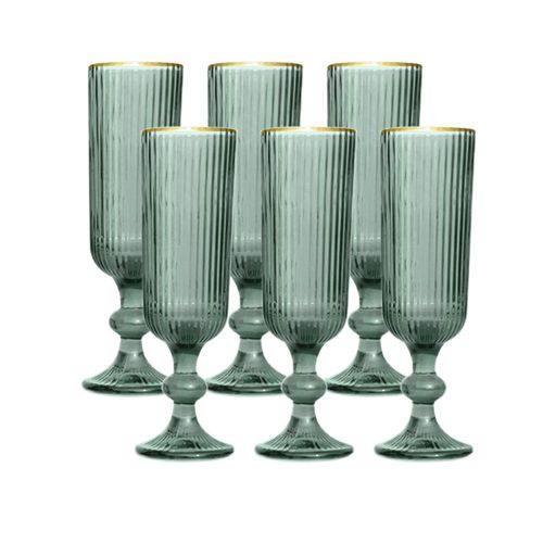 Jogo de taças champanhe em vidro borda dourada L'Hermitage Cameratta 160ml 6 peças verde Jogo de taças champanhe em vidro borda dourada L'Hermitage Cameratta 160ml 6 peças verde