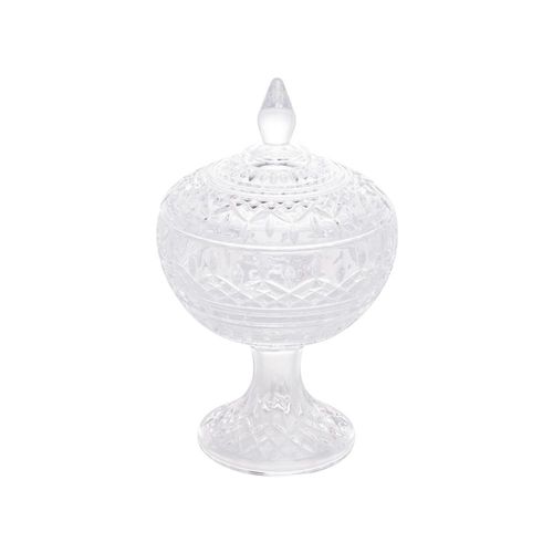 Potiche decorativo em cristal de chumbo com pé Wolff Lys 14x22cm incolor