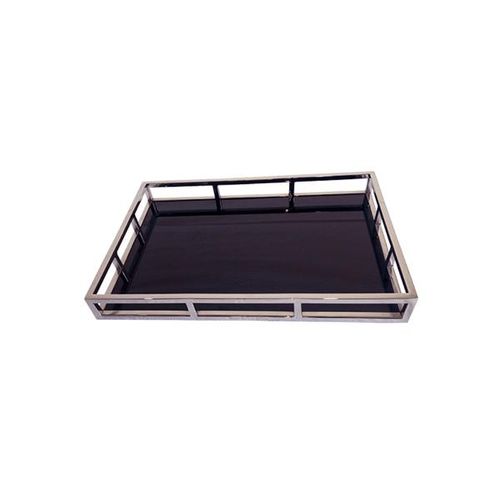 Bandeja retangular em inox e vidro Fracalanza 35cm preto