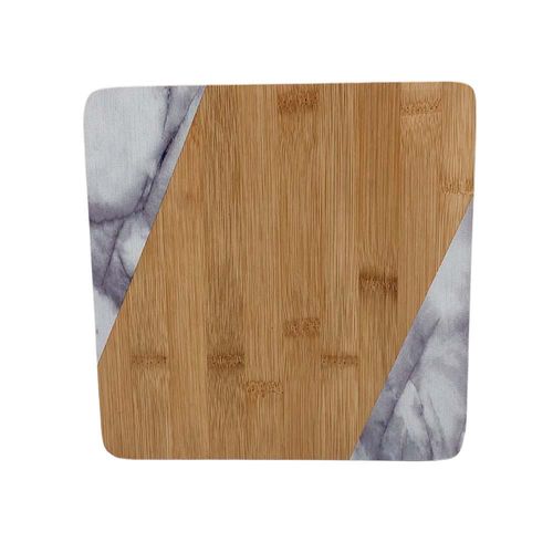 Tábua quadrada em bambu e mármore Zahav 20x20cm Tábua quadrada em bambu e mármore Zahav 20x20cm