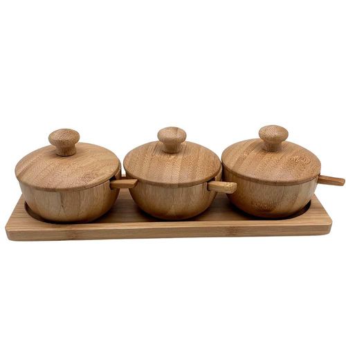 Jogo de porta-condimentos em bambu Zahav 4 peças Jogo de porta-condimentos em bambu Zahav 4 peças
