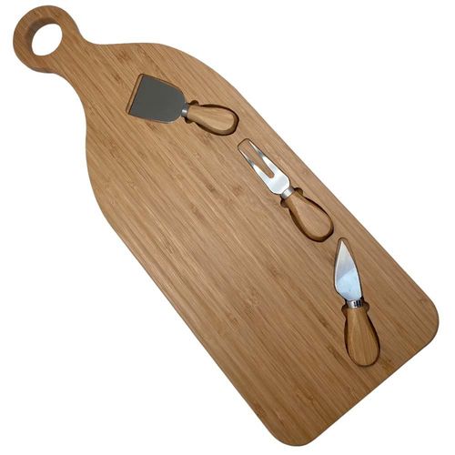 Jogo para queijo com tábua em bambu Zahav 56x20cm 4 peças Jogo para queijo com tábua em bambu Zahav 56x20cm 4 peças