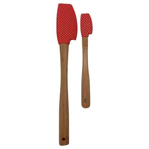 Jogo de espátula em bambu e silicone Zahav vermelho 2 peças Jogo de espátula em bambu e silicone Zahav vermelho 2 peças
