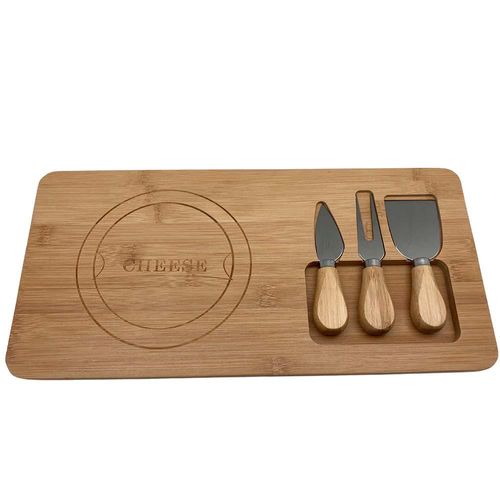Jogo para queijo com tábua em bambu Zahav 38x18,5cm 4 peças Jogo para queijo com tábua em bambu Zahav 38x18,5cm 4 peças