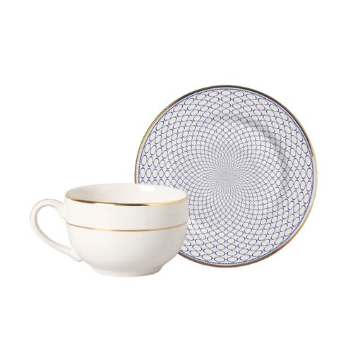 Xícara de chá e pires em cerâmica Alleanza Acanthus 250ml azul Xícara de chá e pires em cerâmica Alleanza Acanthus 250ml azul