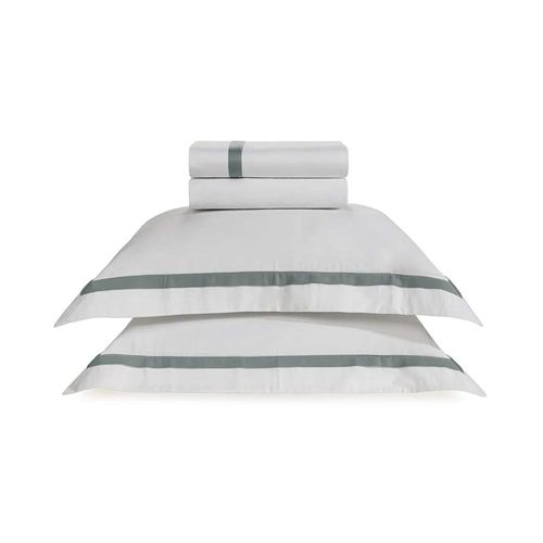 Jogo de cama Trussardi Vercelli 300 fios em algodão queen 4 peças branco e azul maré