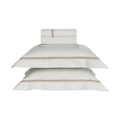 Jogo de cama em algodão 300 fios percal Trussardi Ariani King 4 peças branco e legno
