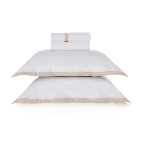 Jogo de cama em algodão cetim 300 fios Trussardi Mattia king branco e marrom