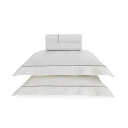 Jogo de Cama Queen 300 fios 100% Algodão Egípcio Trussardi Portello Branco e Legno