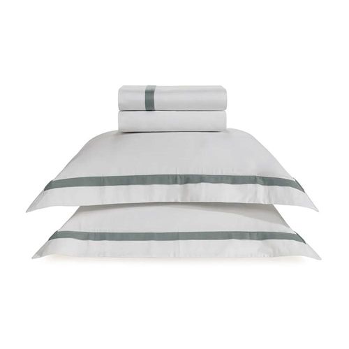 Jogo de cama Casal 300 fios Trussardi Vercelli Branco e Azul Mare