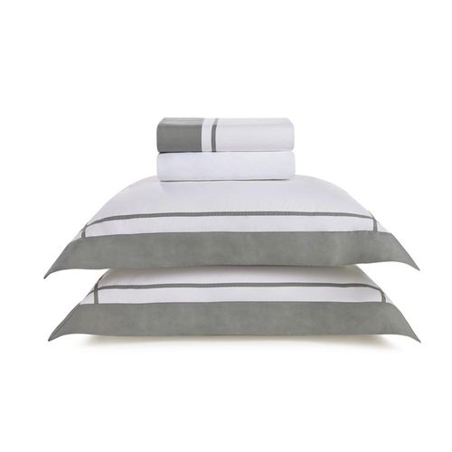 Jogo de cama em algodão Trussardi Pazzi cetim 200 fios casal 220x260cm metallo Jogo de cama em algodão Trussardi Pazzi cetim 200 fios casal 220x260cm metallo