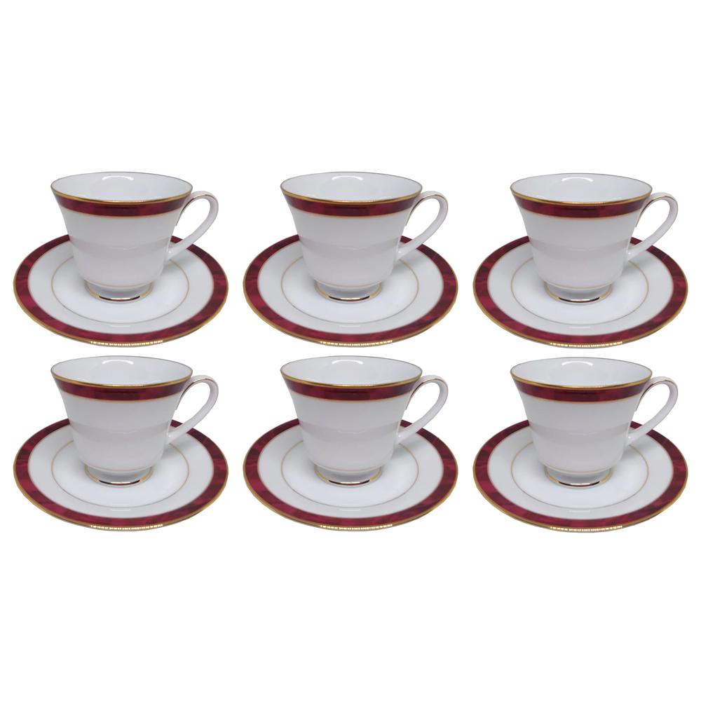 Jogo de xícaras chá em porcelana Noritake Marble Red 6 peças