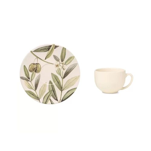 Xícara com pires em cerâmica Copa&Cia Aquarelle Azeitonas 200ml Xícara com pires em cerâmica Copa&Cia Aquarelle Azeitonas 200ml
