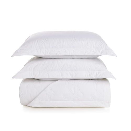 Colcha com porta-travesseiro Trussardi Farfalla cetim 200 fios casal 220x250cm branco Colcha com porta-travesseiro Trussardi Farfalla cetim 200 fios casal 220x250cm branco