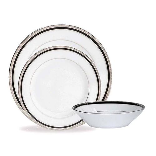 Baixela de pratos em porcelana Noritake Toorak Noir Platinum 18 peças Baixela de pratos em porcelana Noritake Toorak Noir Platinum 18 peças