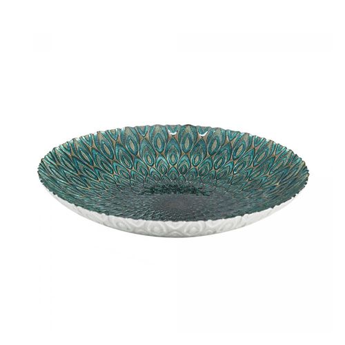 Centro de Mesa de Vidro Wolff Peacock 40x7cm Colorido