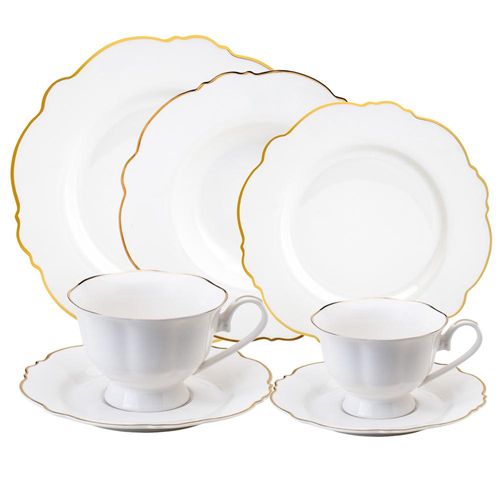 Jogo de jantar em porcelana Wolff Maldivas 42 peças filete ouro 18179 Jogo de jantar em porcelana Wolff Maldivas 42 peças filete ouro 18179