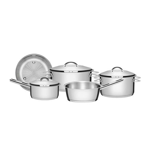 Jogo de Panelas Tramontina Solar em Aço Inox com Fundo Triplo e Tampas de Inox 5 Peças
