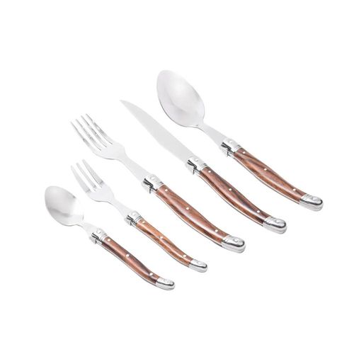 Faqueiro em aço inox Kenya Laguiole 30 peças marrom e prata