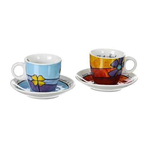 Jogo de xícaras espresso com pires em porcelana Imeltron 90ml 2 peças vermelho e azul