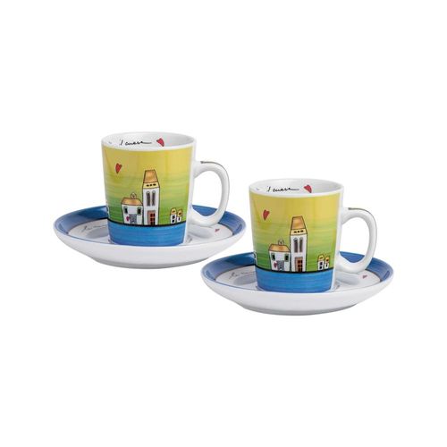 Jogo de xícaras com pires em porcelana Imeltron Le Casette 100ml 2 peças azul